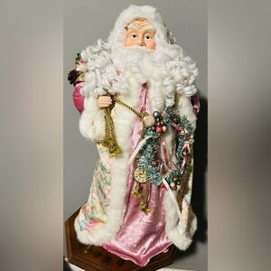 Vintage 24” Rose Brocade Santa Figure Tree Topper